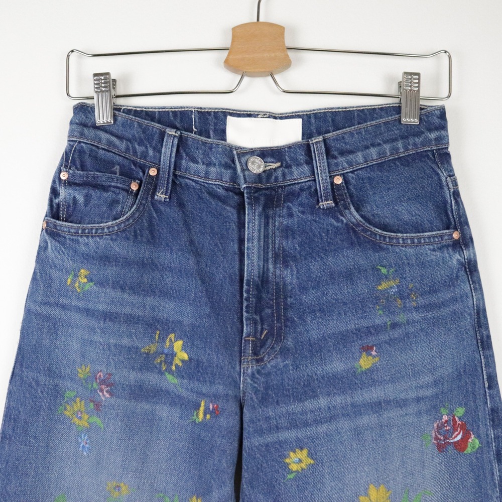 Mother Lil Rerun Zip Sneak Jeans Field Of Flowers High Rise Wide Leg‎ 23 - Picture 4 of 13